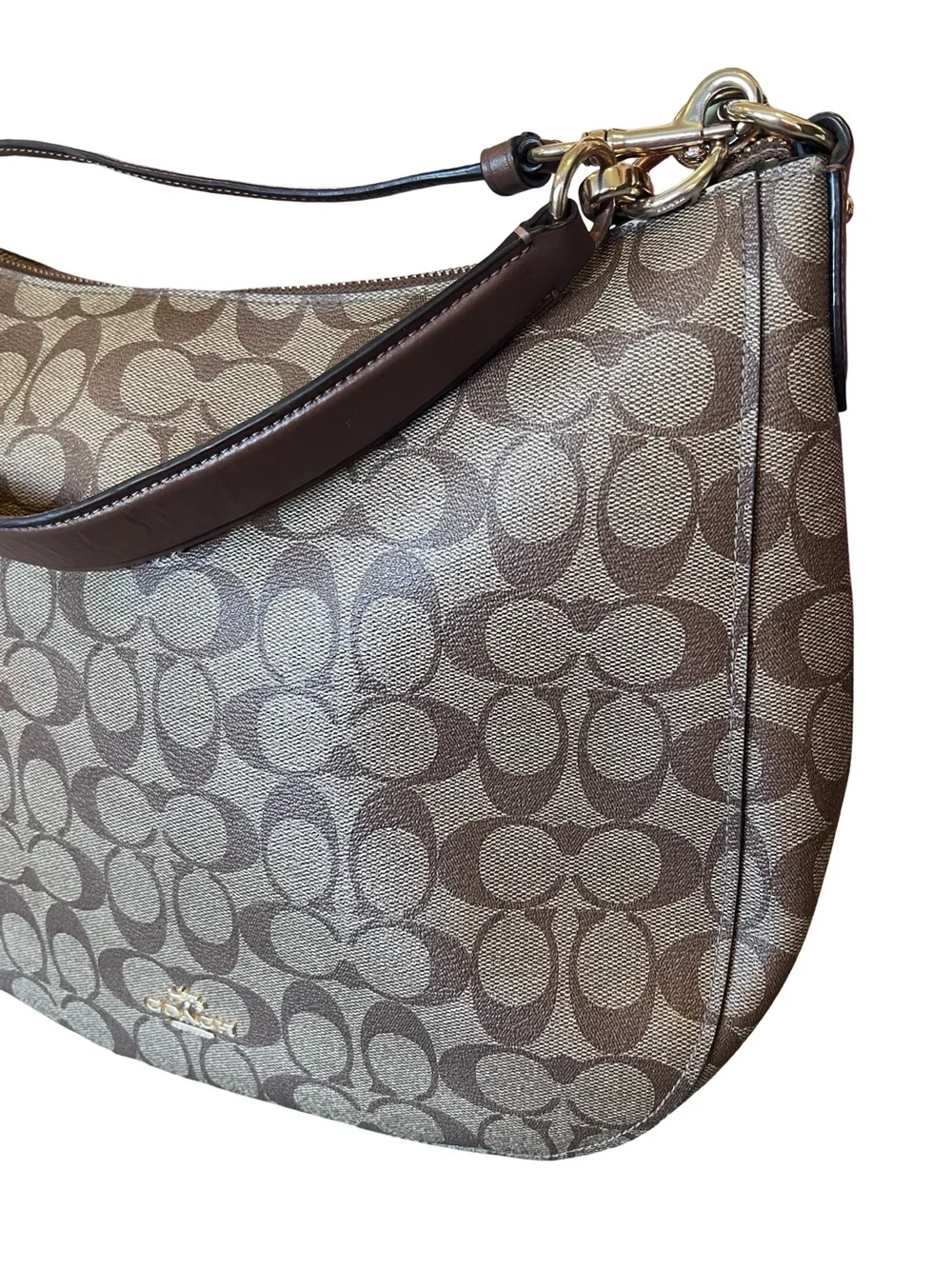 Coach F39527 Women’s Elle Hobo Shoulder Bag Leather Brown Signature Canvas